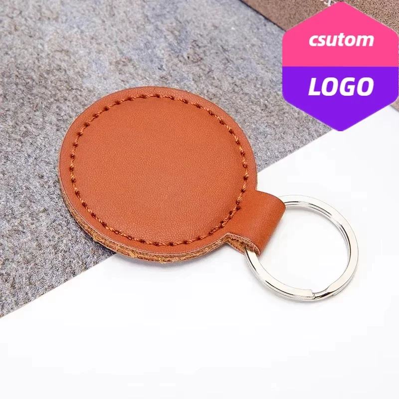 

Round Customized LOGO PU Leather Keychain Blank for Men and Women Car Key Chain Ring Laser Engrave Personalized Keyring Gift