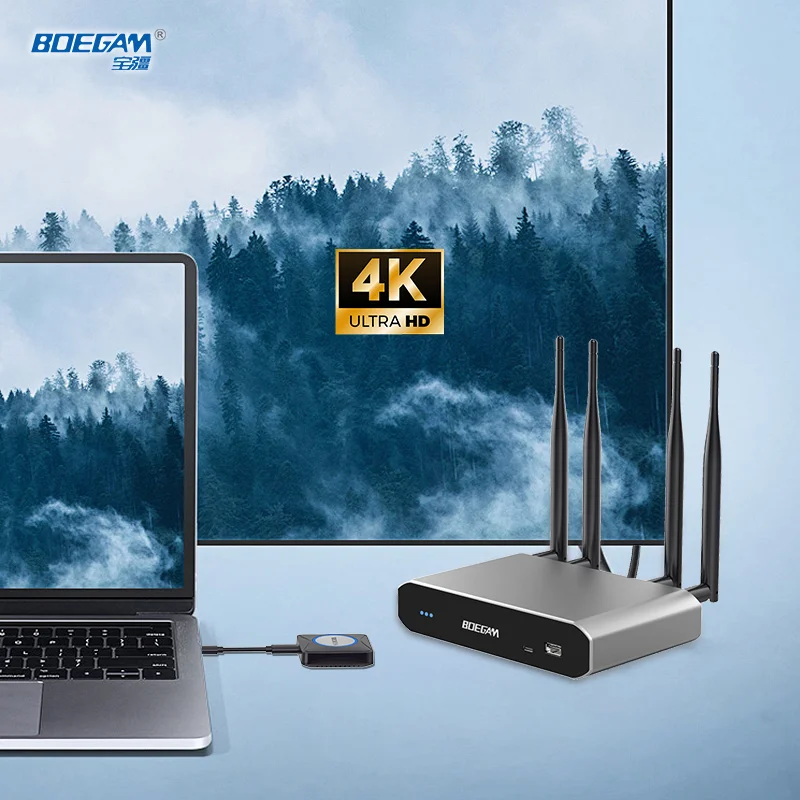4K Wireless Presentation System with Receiver and USB/Type-C Transmitters for Conference Room BYOD BYOM Applications