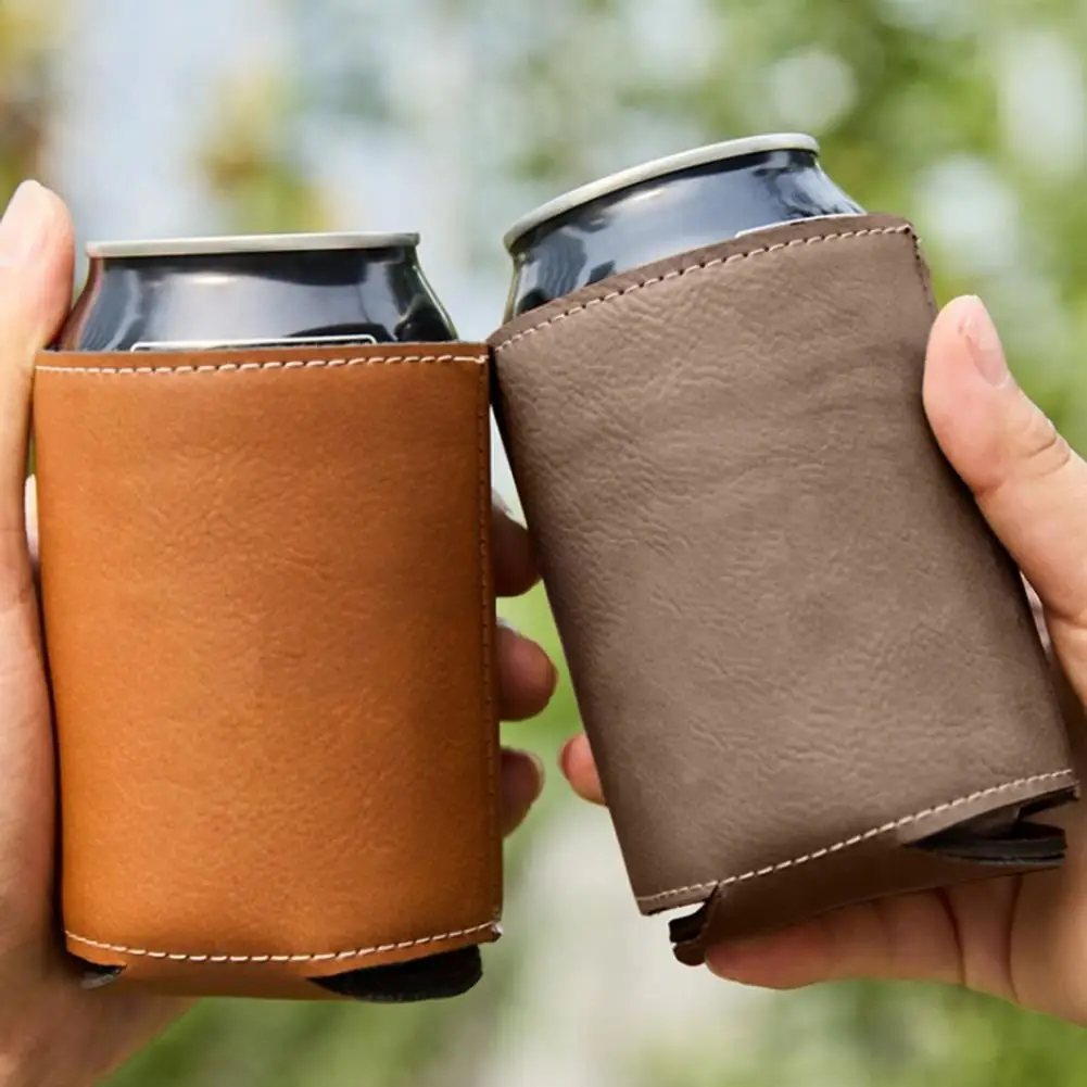 Faux Leather Can Sleeve For Beer Soda Cans Insulated Cover For Cold Drinks Carry Beer Can Cooler Stand Gift For Men And Women