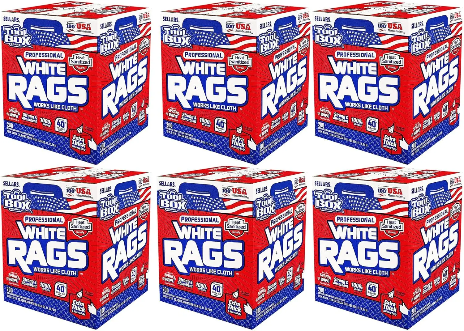 

Toolbox Professional White Rags Shop Towels Center Pull Box For Painters, Automotive, Contruction, Office And Home - Made In