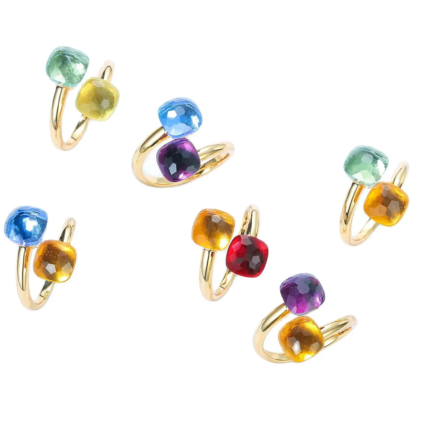 ALLNOEL Candy Style 925 Sterling Silver Resizable Rings For Women Green Blue Colorful Crystal Amethyst Unique Gifts Fine Jewelry