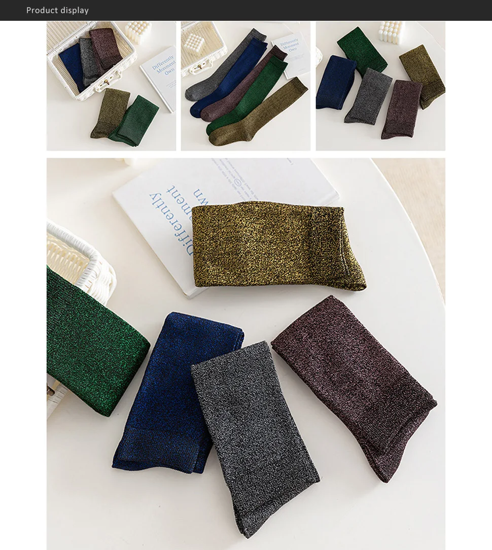 Damen- und Mädchenstrümpfe mit Gold- und Silberfaden, Funkelnde Casual Kniestrümpfe, Lange Wadensocken, Studenten-Crew-Socken, Modische Strümpfe – Detail 2