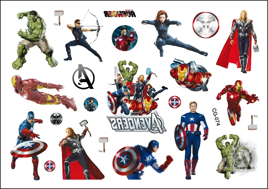 New 1Pcs Marvel The Avengers Superhero Tattoo Stickers SpiderMan Iron Man The Avengers Sticker Cartoon Kids Girls Birthday Gifts