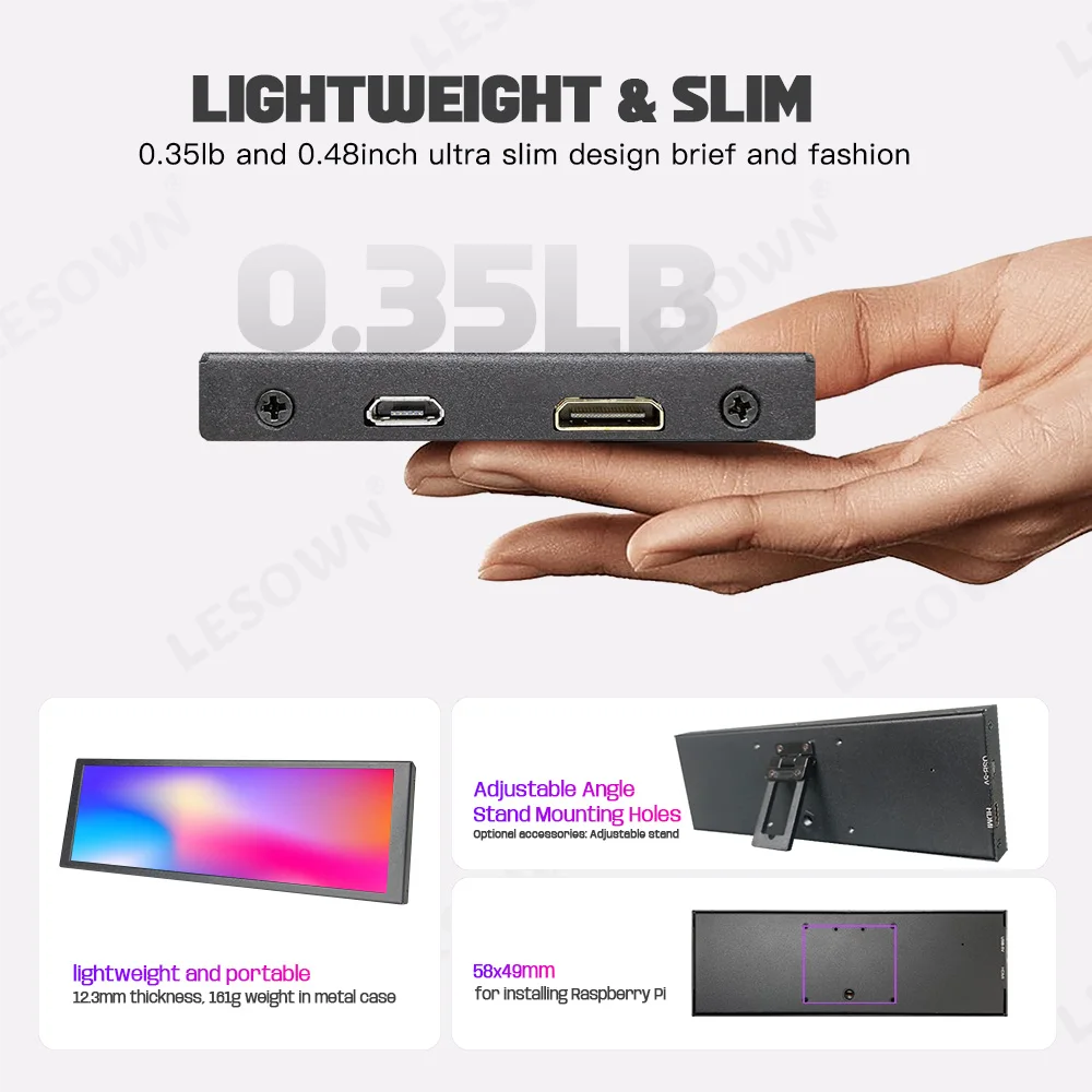 شاشة LESOWN 6.9 7.9 بوصة IPS صغيرة محمولة 400 × 1280 شاشة لمس مساعدة بدون سائق عرض حافة الإعداد لأجهزة الكمبيوتر المحمول PS5