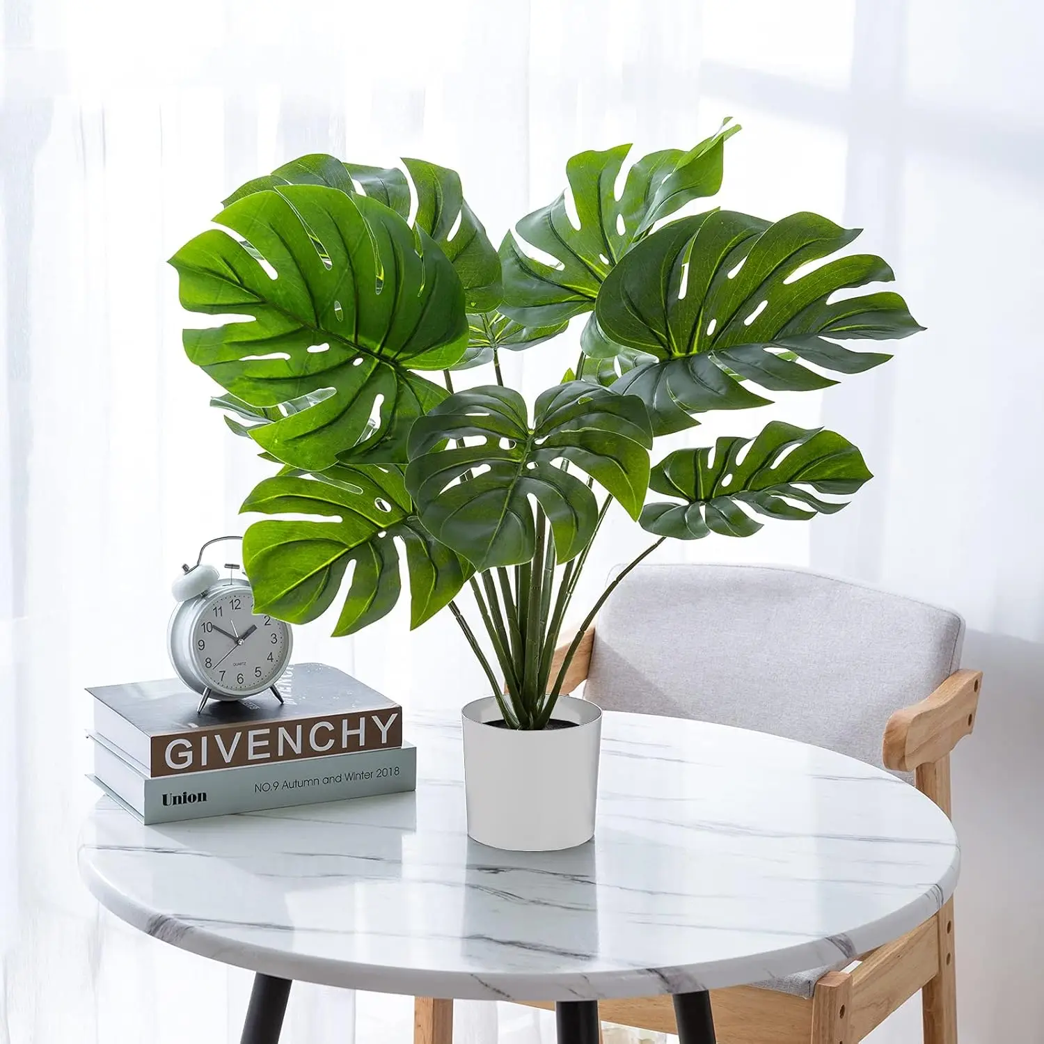 

Greenboxx Artificial Monstera Plant 24"" White Planter - Faux Plant Artificial Plant Split-Leaf Philodendron, Monstera