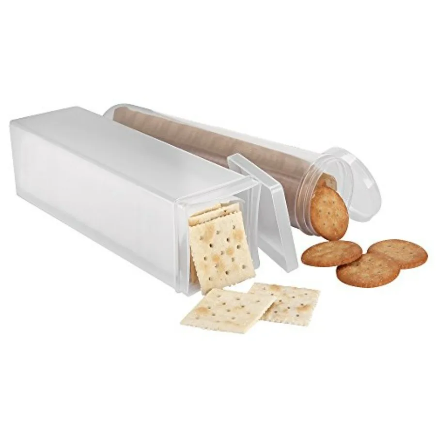 Contenedor cuadrado para galletas – Kitchen Discovery – Soporte resistente y a prueba de golpes para almacenamiento de saltine y craquines – Mantiene tu favorito C