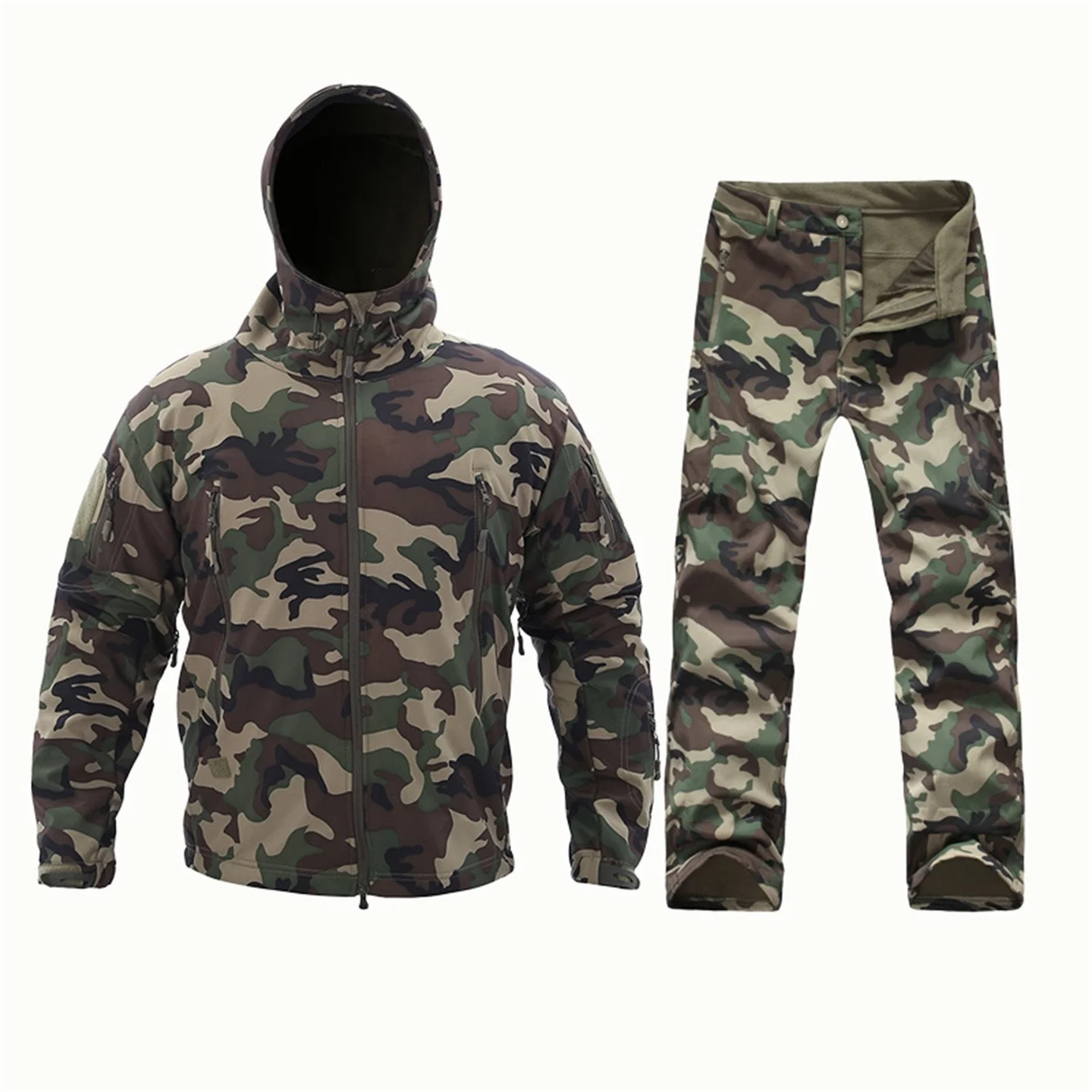 Men Camouflage Hunting Uniform Sharkskin Waterproof Softshell Tactical Suit Winter Outdoor Thermal Fleece Liner Jacket And Pants
