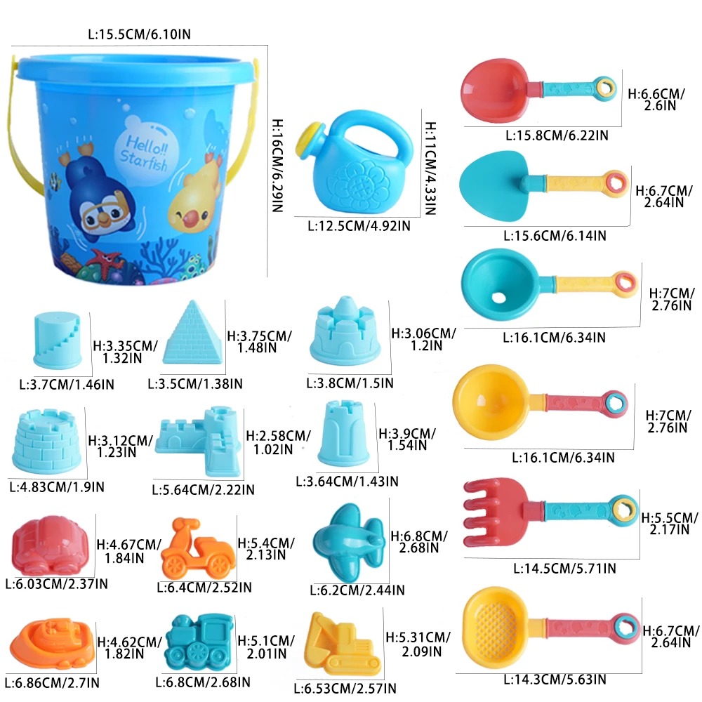 20Pcs Beach Toys Set Summer Outdoor Games Sand Play Plastic Bucket Watering Bottle Shovels Kids Beach Water Game Toys Tools Gift
