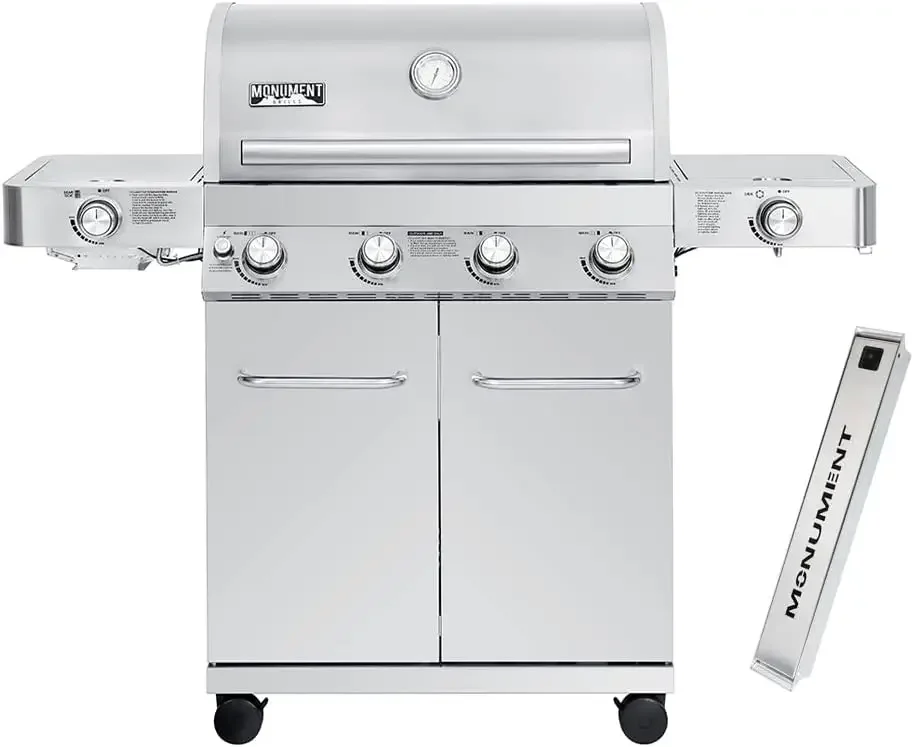 

Monument Grills Larger 4-Burner Propane Gas Grills Enclosed Cabinet Stainless Steel with Smoke Box(2 Items)