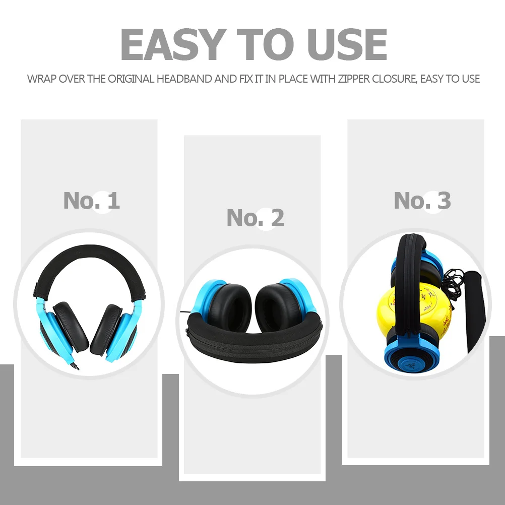 

2Pcs Headband Protective Cover Simple Design Zipper Closure Smooth Comfortable for Long Use Headphone Headband Pad Protector