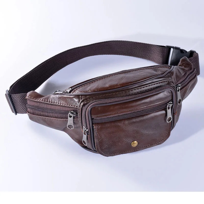 Men Geniune Leather Waist Bags Fanny Packs  Retro Belt  Cell Phone Purse for Male  Fashion Travel Pouch