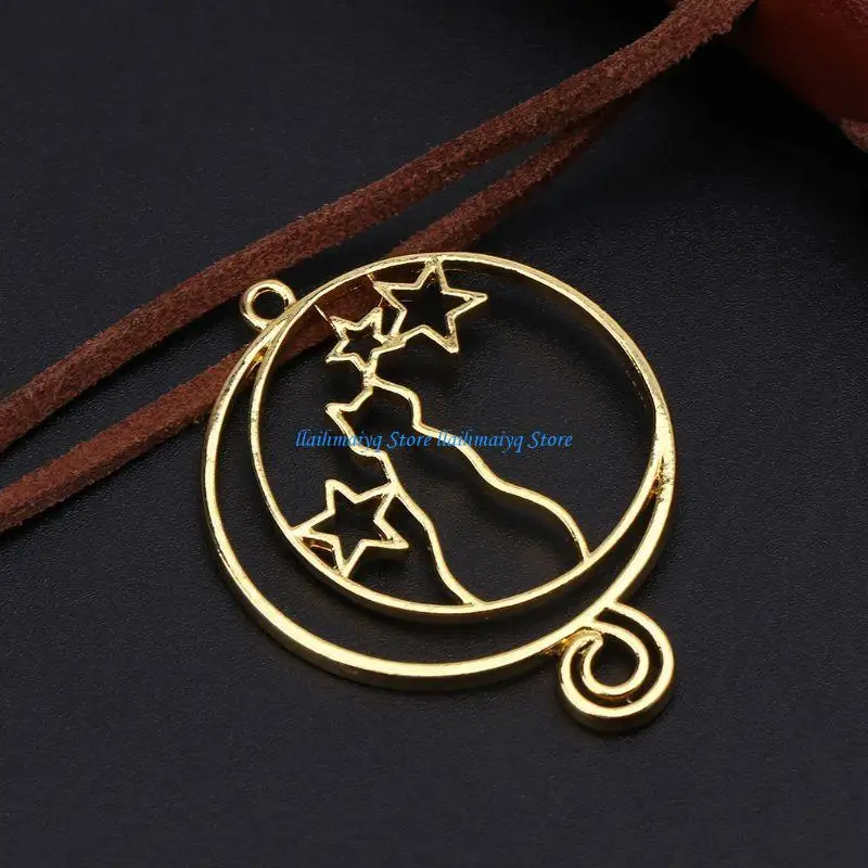 

573B 6 Pcs Gold Kitten for Cat Hollow Metal Frame Necklace Pendant for DIY Jewelry
