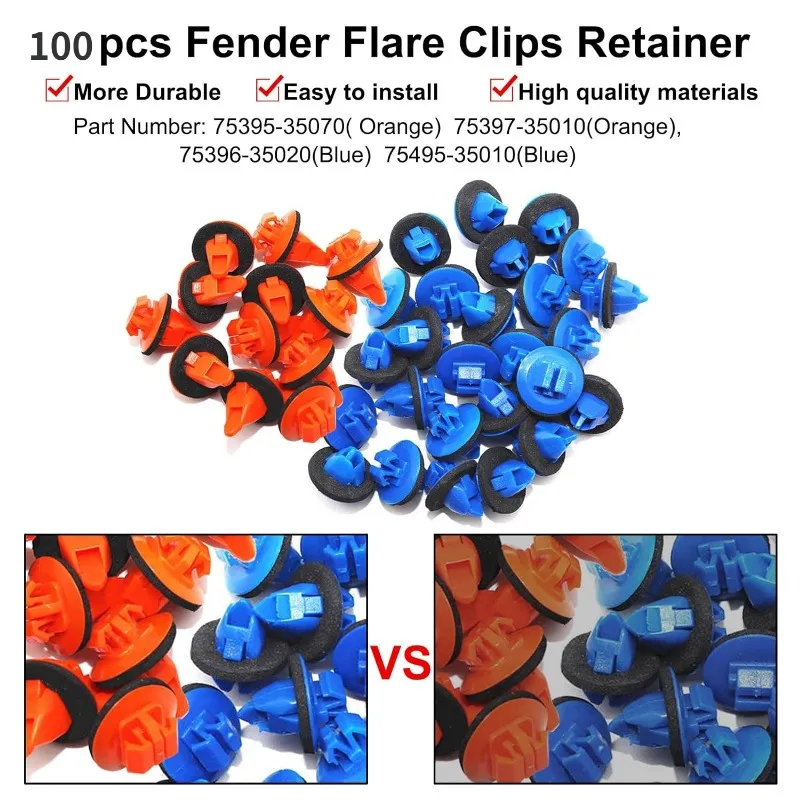 100pcs Fender Flare Clips Retainer Fastener Rivets for Bumper Fender Liner fit for Toyota FJ Cruiser Highlander RAV4 2005-2015