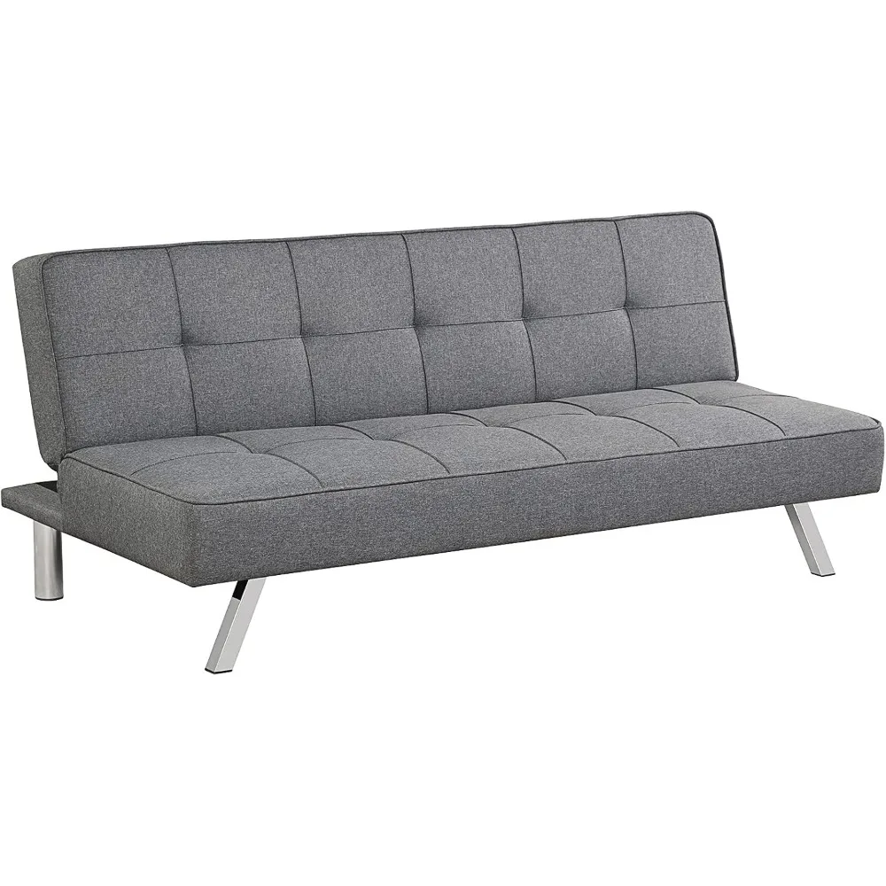 

3-Seat Convertible Sofa Bed, Sofa Bed w/ 3 Adjustable Angles, Line Fabric & High-Density Sponge, Durable Wood Frame