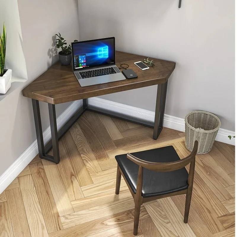 Solid wood triangle table corner chair computer table simple office corner desk household small apartment corner table design