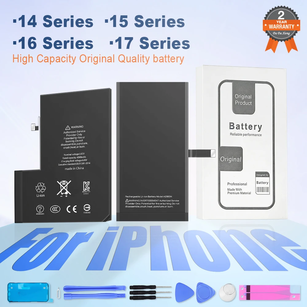 2026 0 Cycle High-Capacity Diagnostic Battery For IPhone 14 15 16 17 Pro Max 14Plus 15 Plus Mobile Phone With Free Tools Sticker