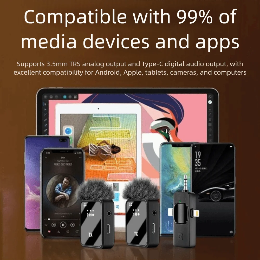 Bezprzewodowy mikrofon krawatowy, odpowiedni do Apple i Android, ładowalny, przenośny mikrofon do podcastów z redukcją szumów, mocowany na klips.