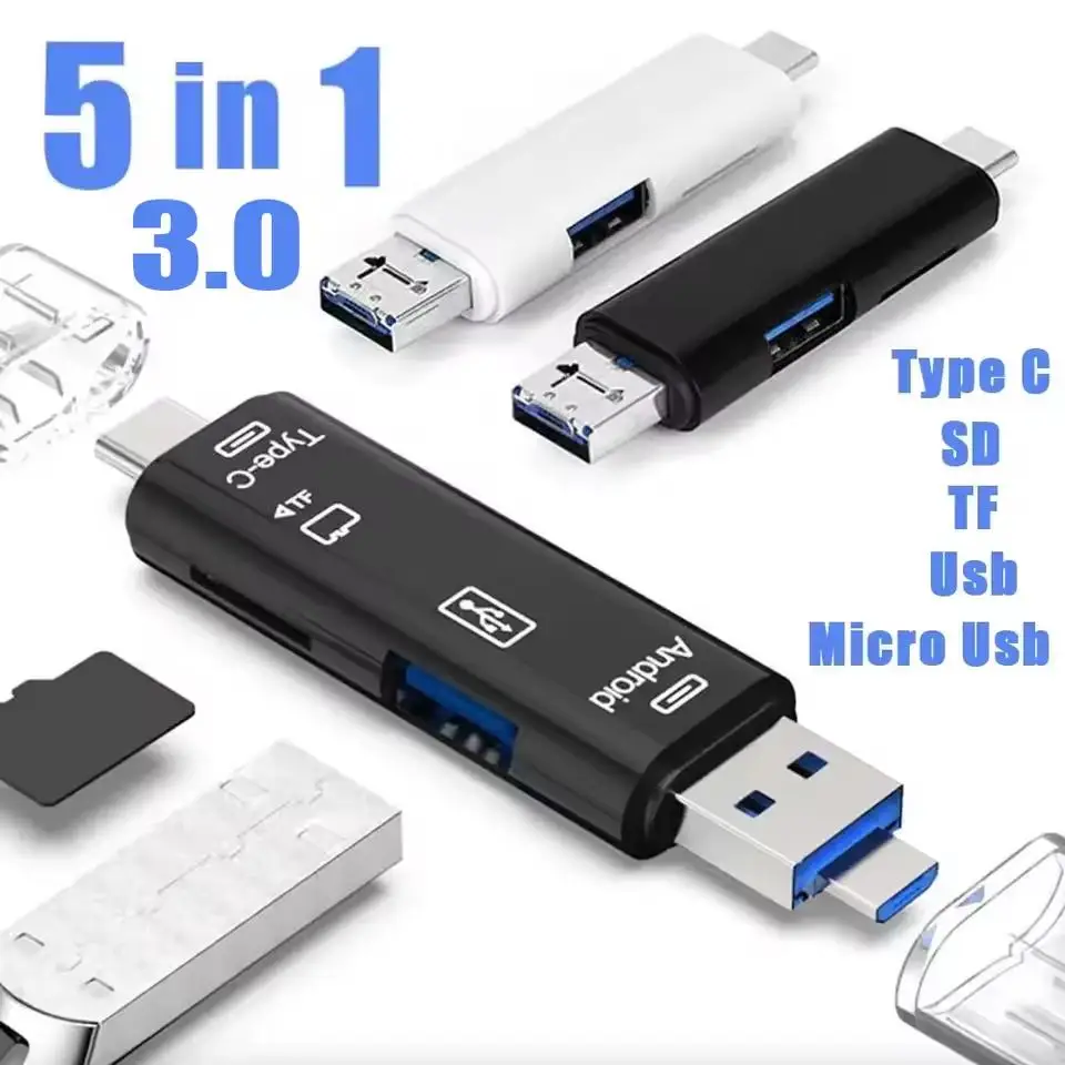 New 5 in 1 Multifunction USB 2.0 Type C USB Micro USB SD TF Memory Card Reader for Android Computer Dock OTG Type C Adapter