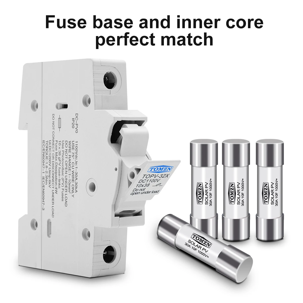 TOMZN One Set DC Fuse Holder 10*38mm High Voltage Solar PV 1100V TOPV-30 Base Photovoltaic System Protection Protector gpV
