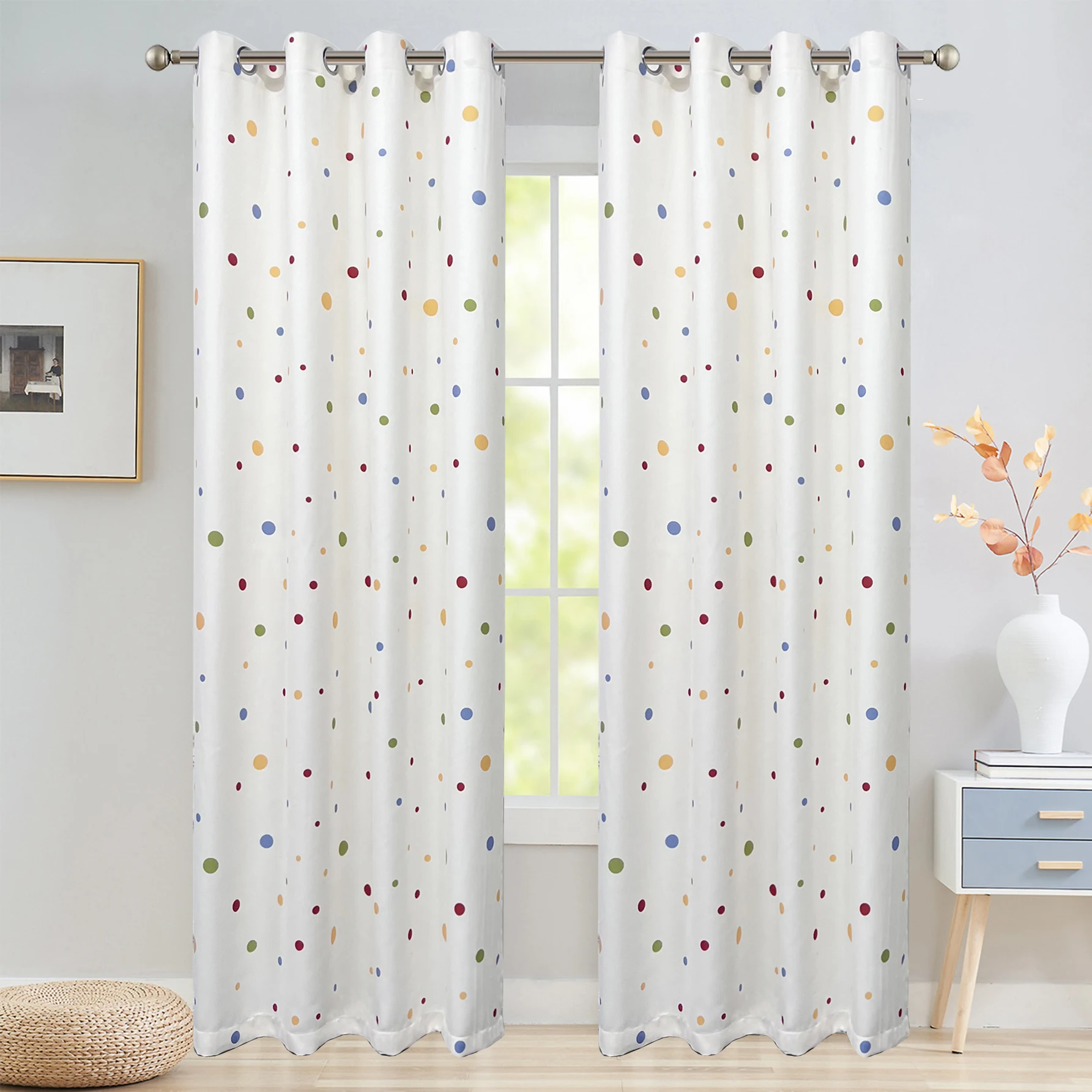 1PC Colorful Polka Dots Childlike Printed Curtain for Baby Kids Bedroom Cream Cloth Window Drape Semi-Shading #E