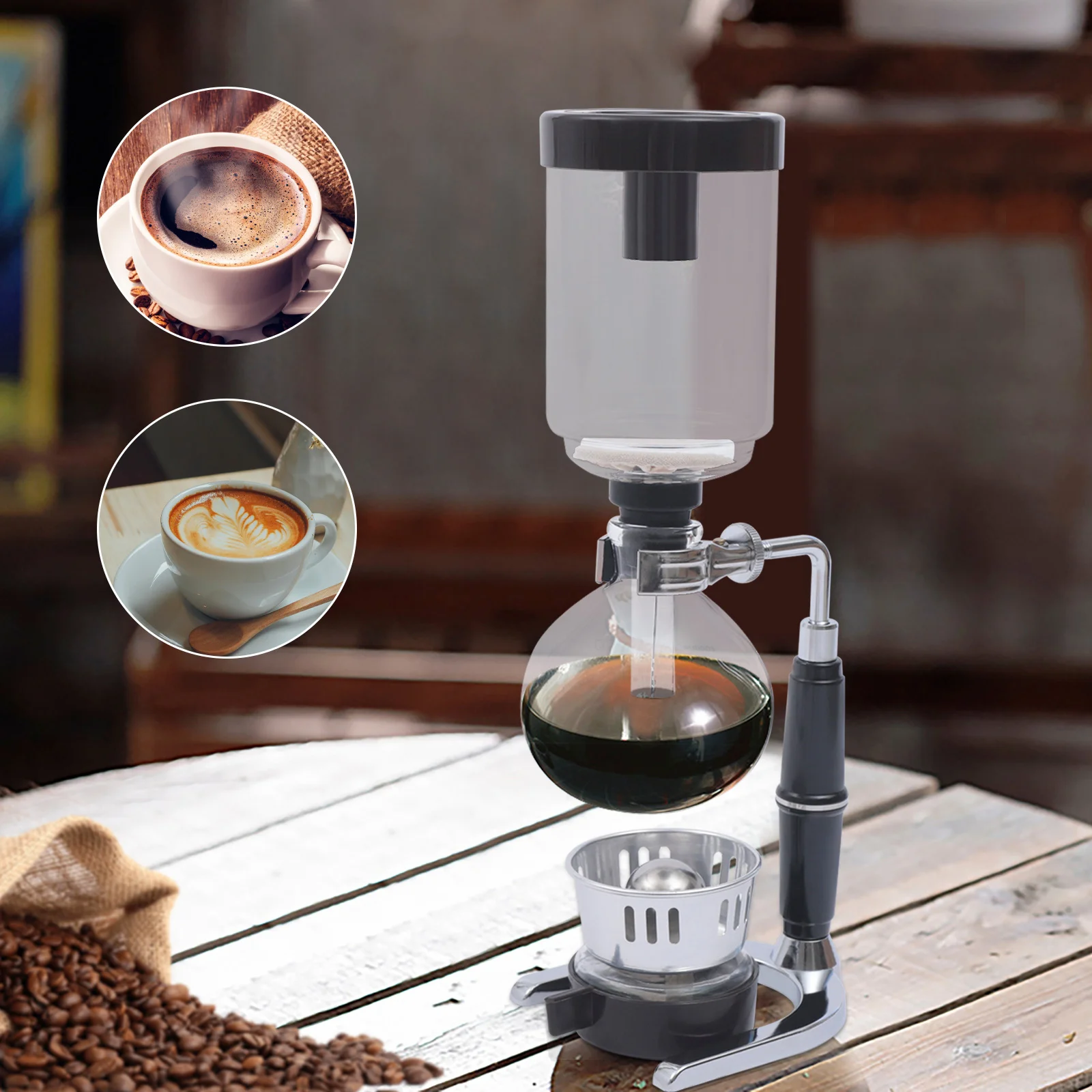 

3 Cups (360ml) Glass Siphon Coffee Maker Short Extraction Time Full-bodied Flavor - Home Office Tabletop Vacuum Coffee Maker