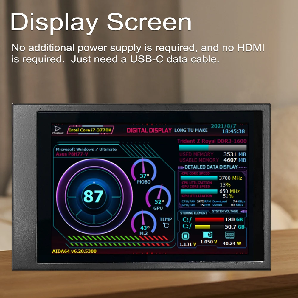 3.5 Inch IPS Display Screen Secondary Monitor Horizontal Vertical Screen Switching 360° Rotation  for Computers ITX PC Chassis