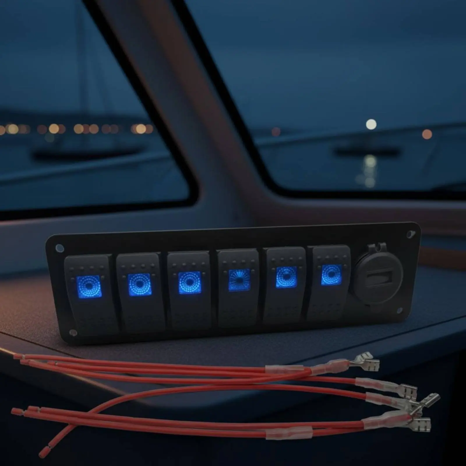 

Boat Toggle Panel with Charging Port Digital Voltmeter Boat Boat Toggle Panel Vehicle Power Component Pre-Connected for UTV, Car