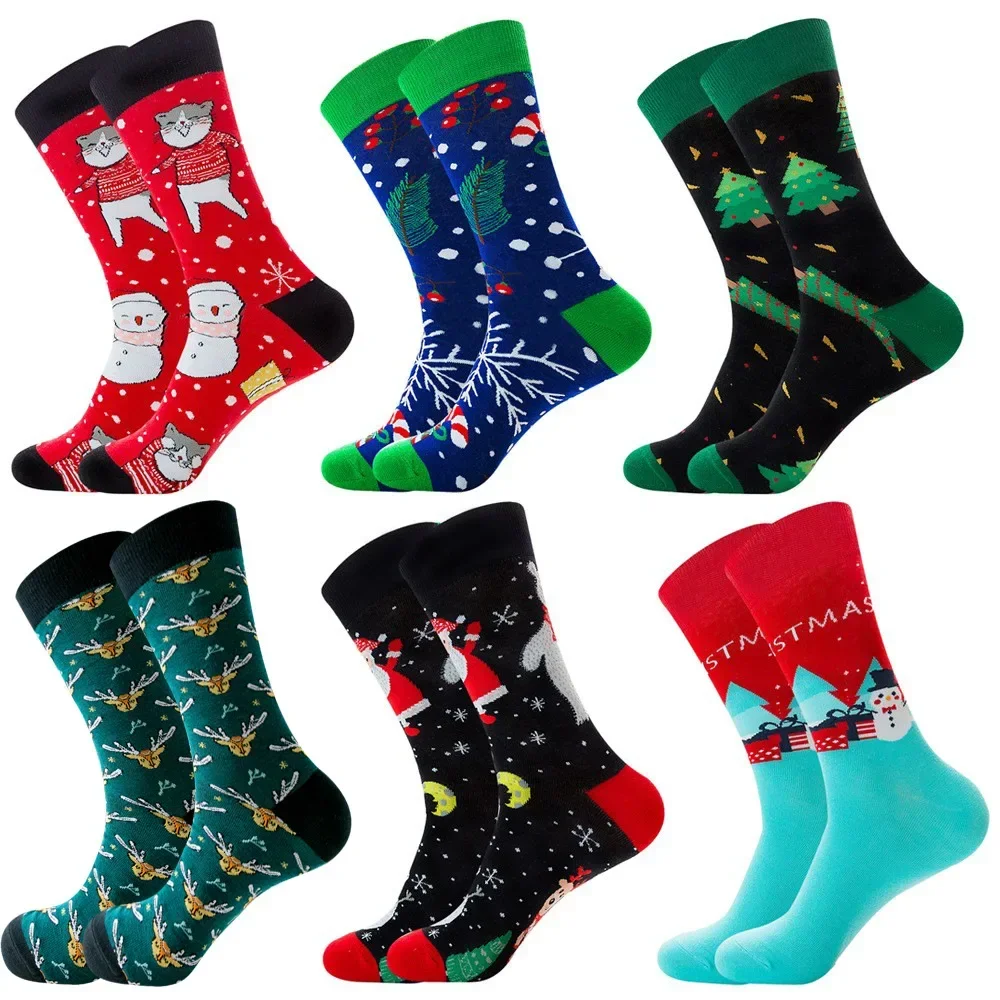 Christmas socks Creative fun socks Christmas Elk Snowman Santa Claus Christmas Tree Printed Socks Autumn and winter warm socks