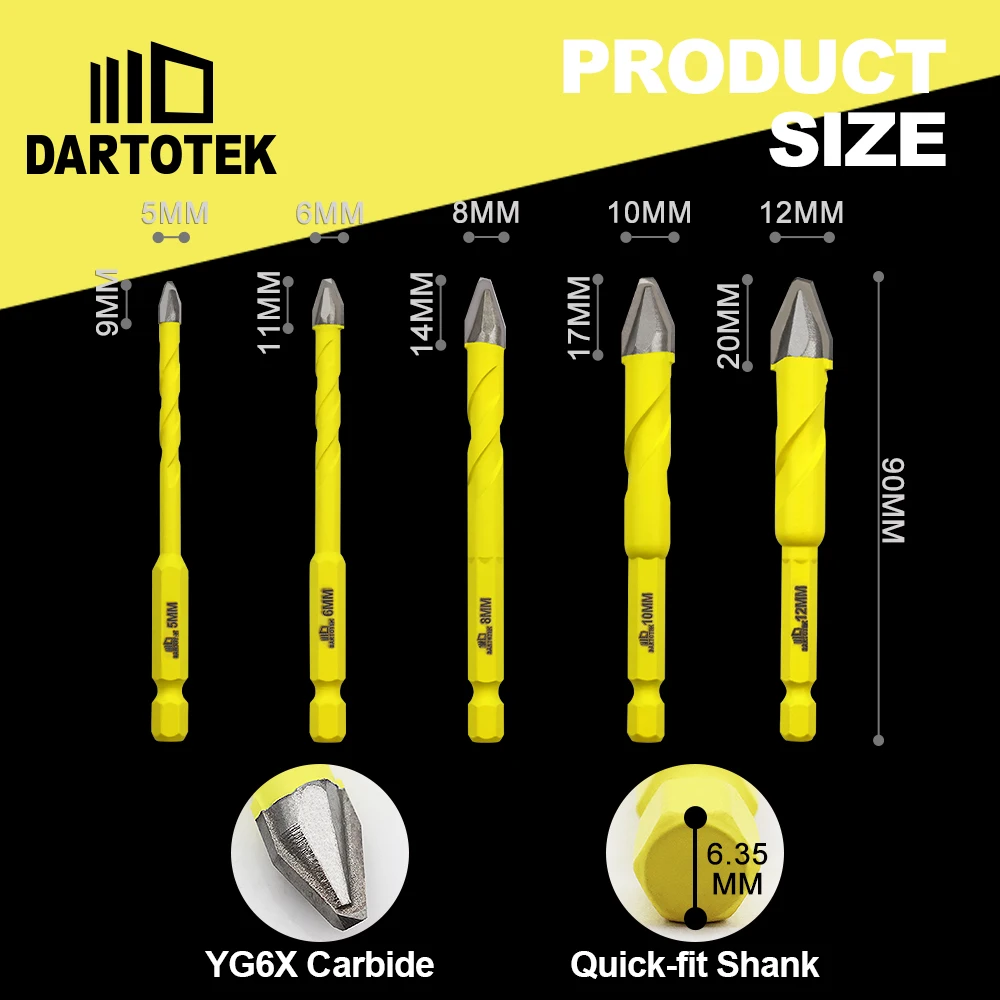 Imagem -04 - Dartotek-conjunto de Brocas Excêntricas em Metal Duro Madeira Plástico Alvenaria Azulejo Cerâmico Multitool Hole Saw mm mm mm 10 mm 12 mm 10 Pcs