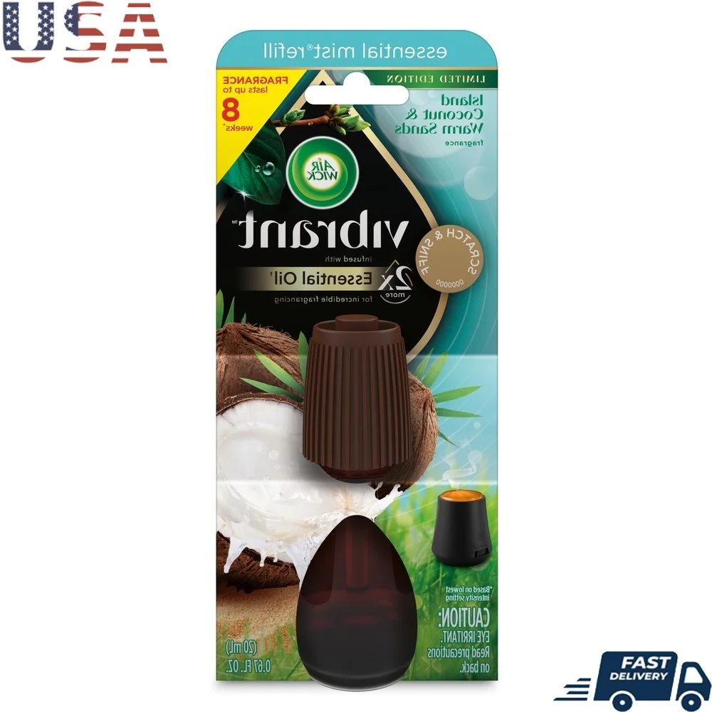 

Диффузор эфирного тумана, сменный остров, кокос, теплые пески, натуральные эфирные масла, освежитель воздуха, устраняющий запах, 20 мл, домашний офис