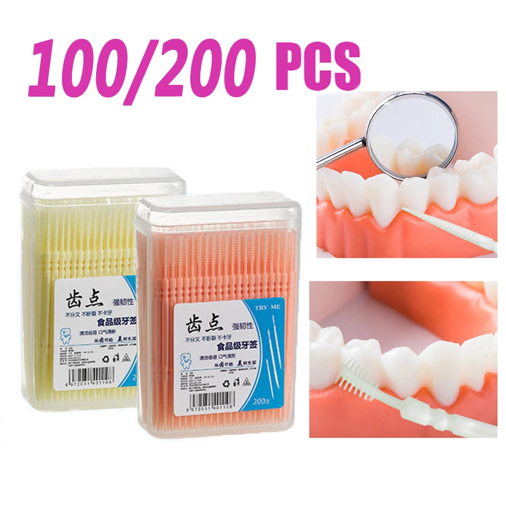 Cure-dents dentaires portables, 100/200 unités, brosse interdentaire au poulet, conception à double extrémité, outil de livres de dents, fournitures de soins bucco-dentaires