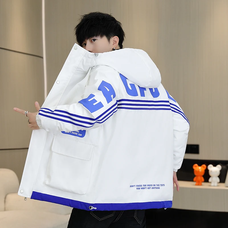 

Зимняя утепленная повседневная куртка с капюшоном для мужчин, свободного кроя, на хлопковой подкладке, теплая молодежная модная куртка из полиэфирного волокна на молнии