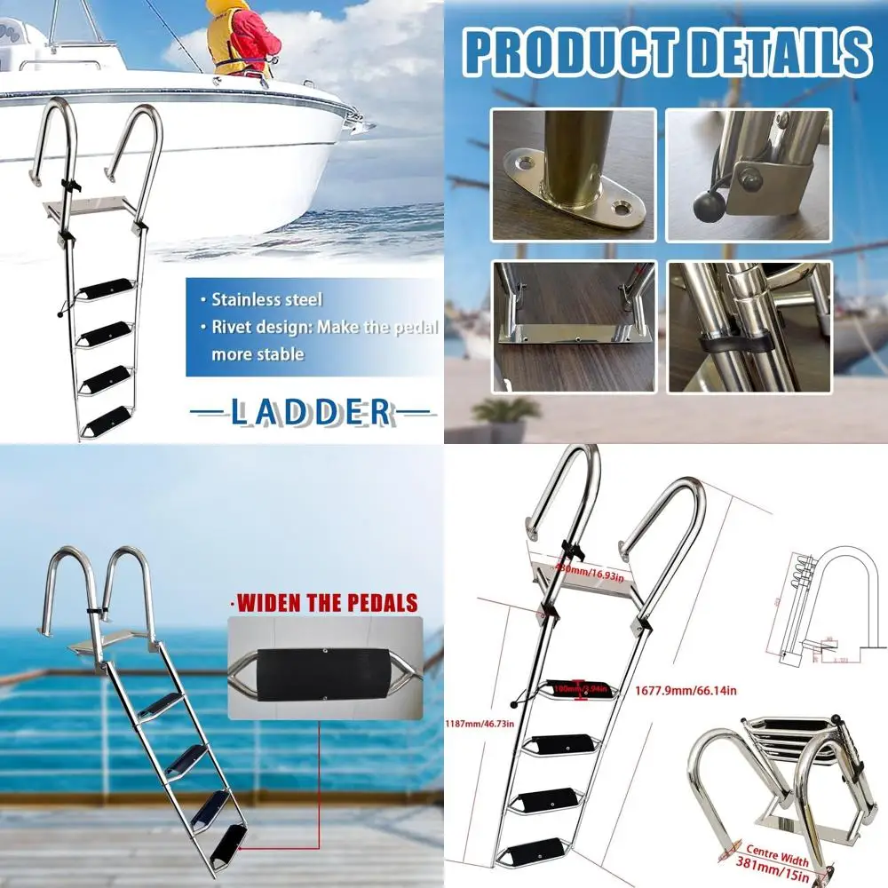 

Stainless Steel 4 Steps Telescoping Boat Ladder, Reinforce Dock Ladder, Heavy Duty Swimming Ladder with Wider Pedals and Hand Ra