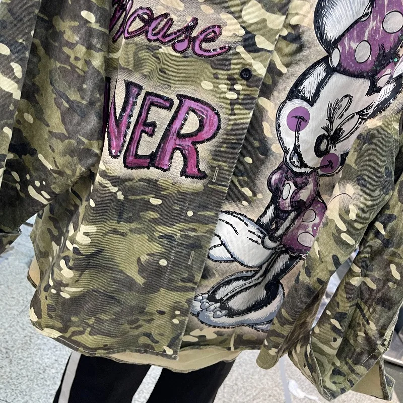 Autumn Pure Cotton Loose Top Blouse Mid-Length Stylish Denim Long Sleeves Shirt Single-Breasted Casual Y2k Blouse Jacket Ladies