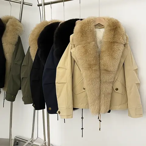 Jaqueta feminina gola de pele de raposa real outono 2025 inverno pato branco para baixo casaco quente puffer jaqueta feminina à prova dwaterproof água penas