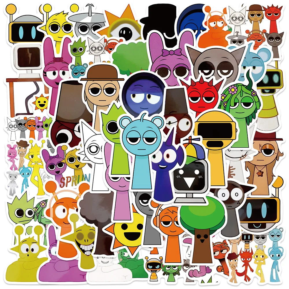 50PCS Incredibox Sprunki Stickers Funny Music Game Sticker Decals DIY Phone Luggage Laptop Skateboard Sticker