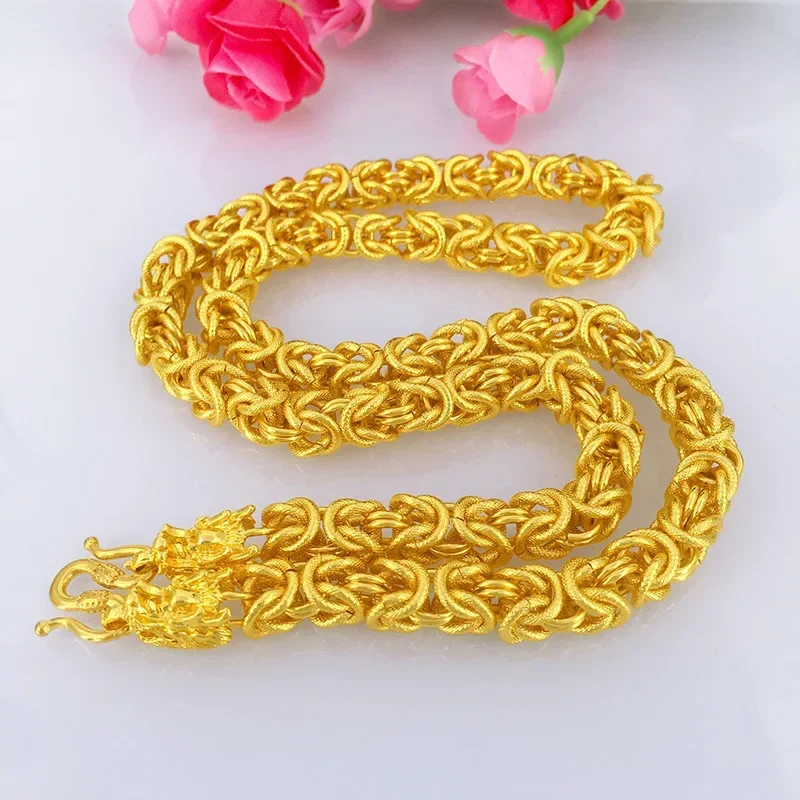 GoldAether 9999 24K Real Gold Necklace Men's Dragon Head Necklace Gold Real Gold Dragon Bone Golds for Mengift