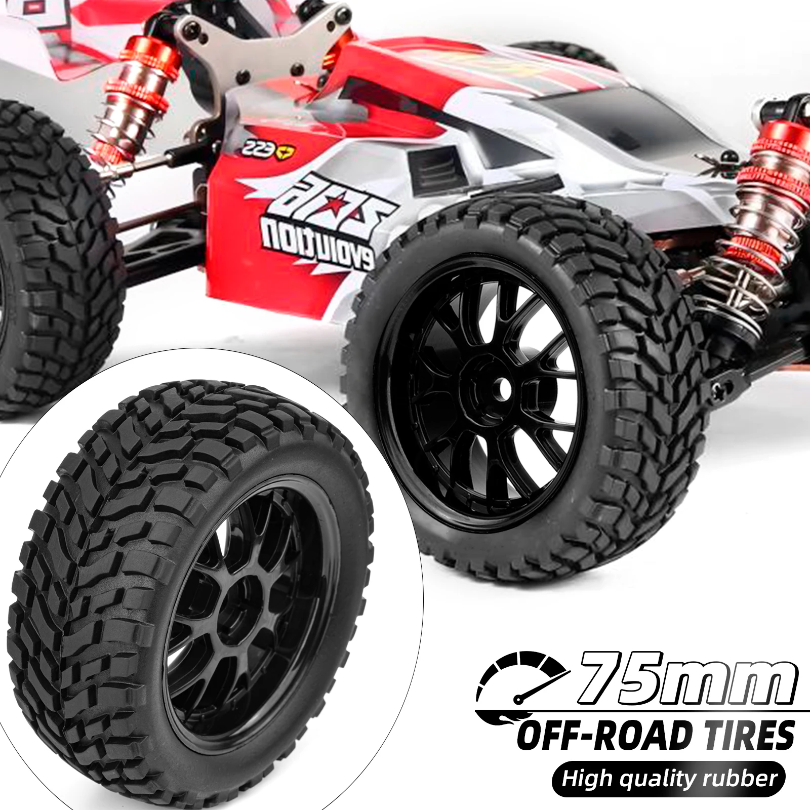 1/10 75mm Off Road Buggy Tires Wheel 12mm Hex Hubs Rubber for 1/14 1/16 1/10 RC Car Wltoys 144001 Scx10 Traxxas Trx-4 Tamiya