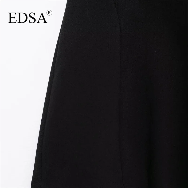 EDSA Women Black Velvet Mini Dress with Open Back Bow V-Neck Thin Straps High Waist V-Neck For Female Short Dresses