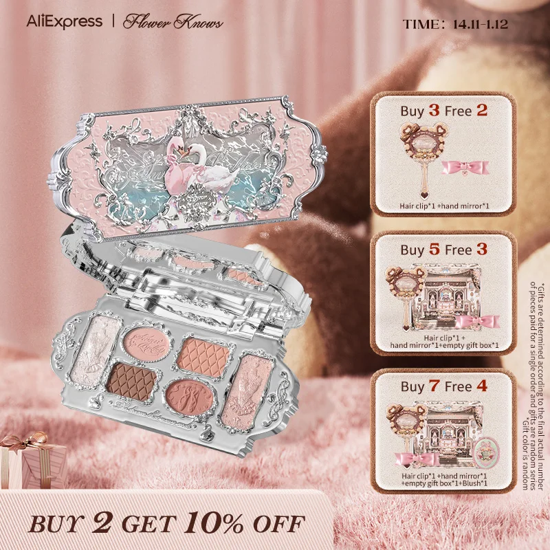 

Flower Knows Swan Ballet Series Six-Color Eyeshadow Palette Delicate Matte Glow Shimmer