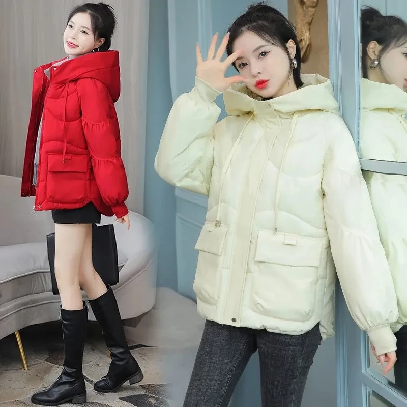 

2023 New Warm Thicken Cotton Coat Women Winter Jacket Korean Plus Size Loose Bread Jacket Women Hooded Basic Coat Winter Outwear