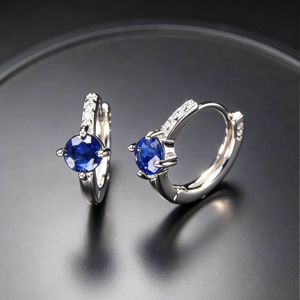 

Elegant Natural Sapphire Hoop Earrings Sterling 925 Silver Gemstone 4mm for Women Birthday Party Gift Fine Jewelry