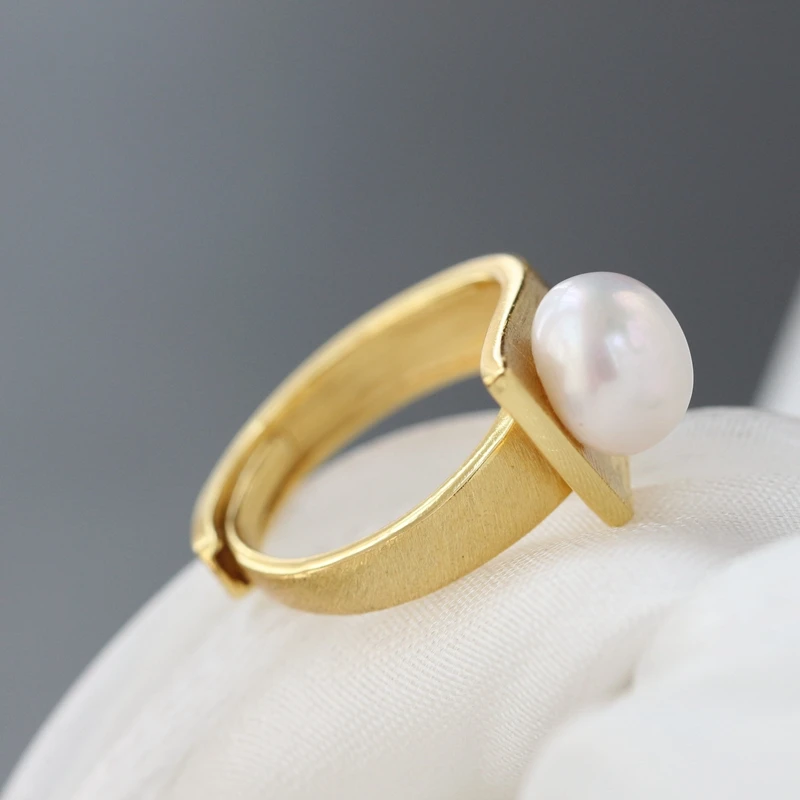Authentic 925 Sterling Silver Geometric Trapezoid Ring Inlaid Natural Freshwater Pearl 18K Gold Plated Rings Fine Jewelry Gift - Image 5