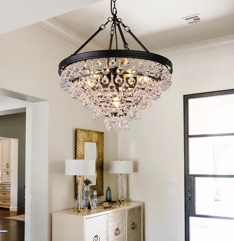 Crystal Chandelier, 6 Lights Modern Chandelier for Dining Room, Rustic Hanging Ceiling Pendant Lighting Fixture for Foyer, Bedr