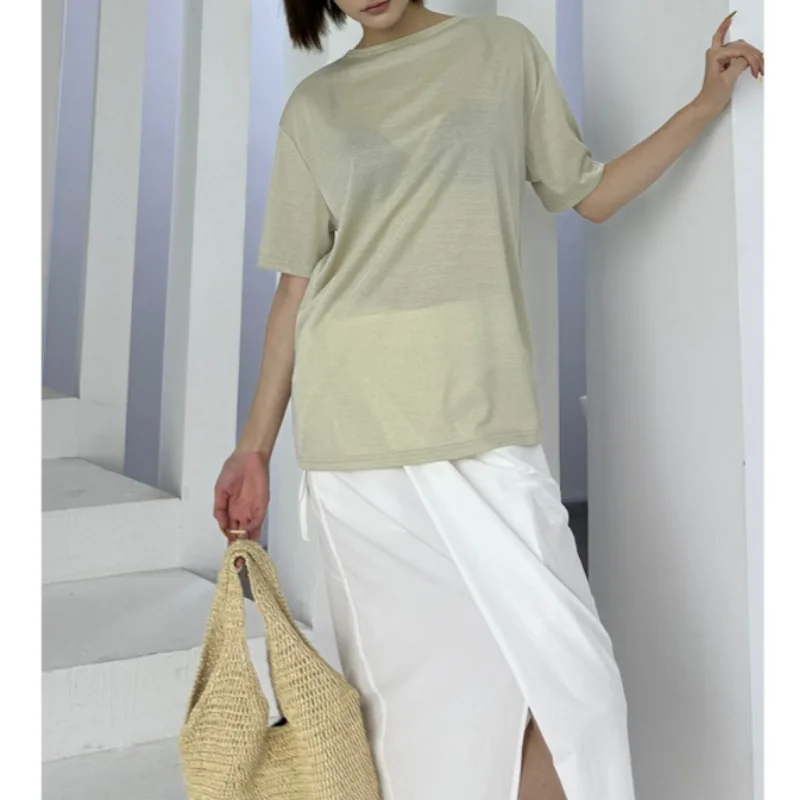 Summer Simple Plain Texture Large Silhouette Casual Round Neck Short Sleeve T-shirt