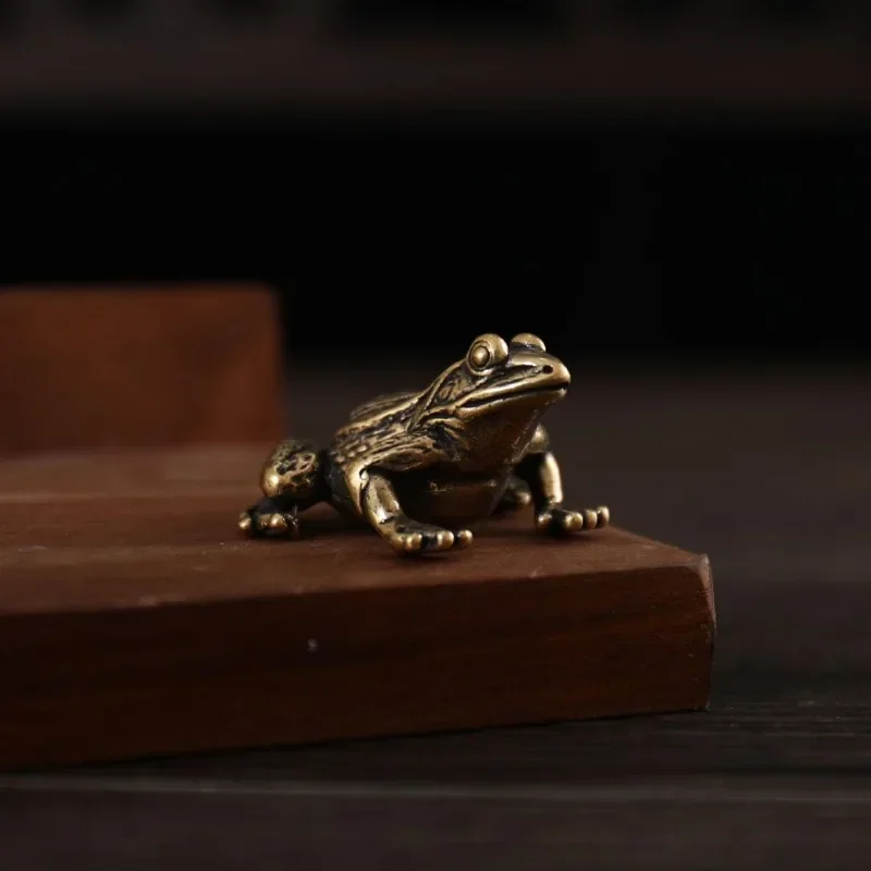 Brass Golden Toad Lucky Tea Pet Vintage Simulation Animal Figurines Miniatures Home Office Desk Ornament Car  Crafts