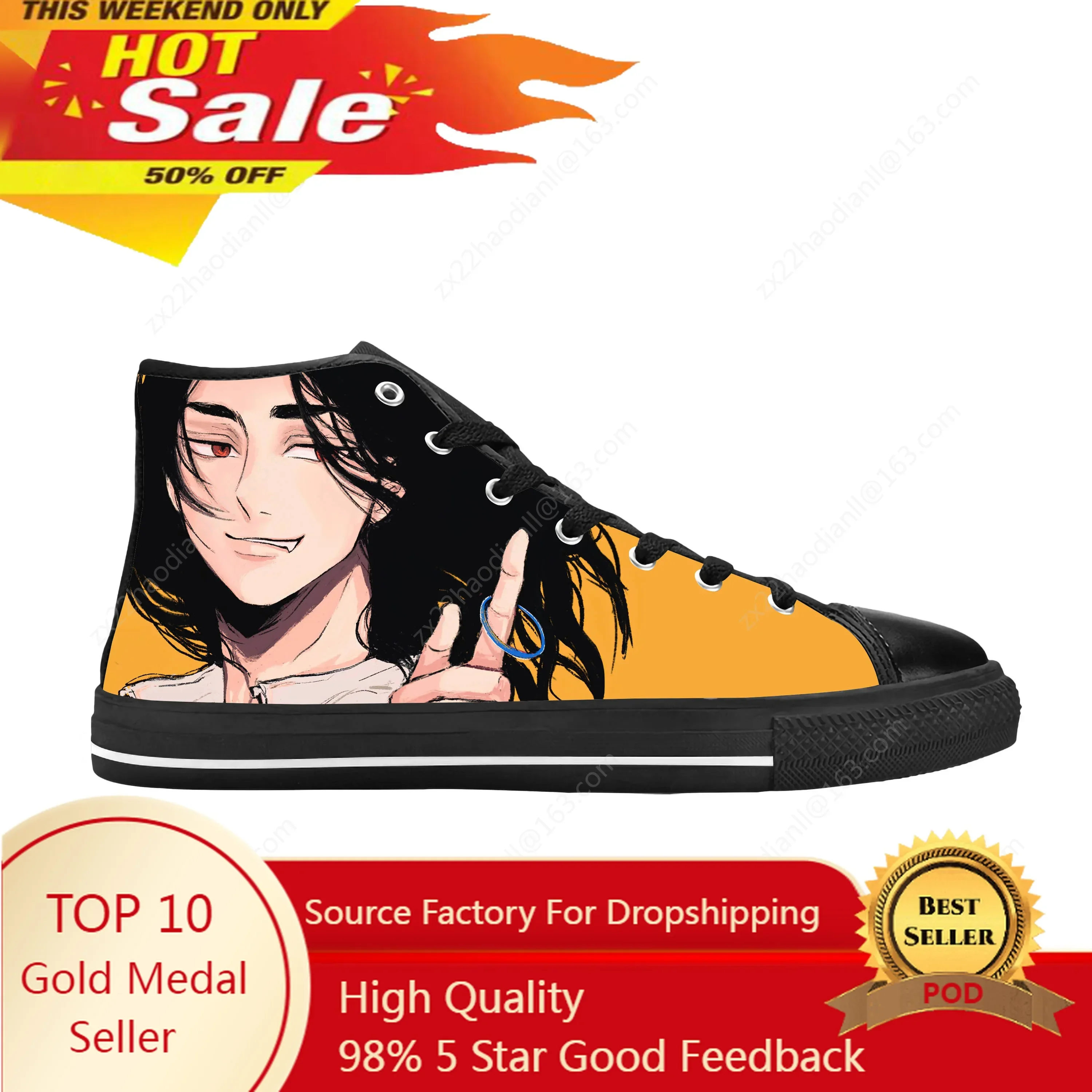 Japanese Anime Manga Tokyo Revengers Baji Keisuke Casual Cloth Shoes High Top Comfortable Breathable 3D Print Men Women Sneakers