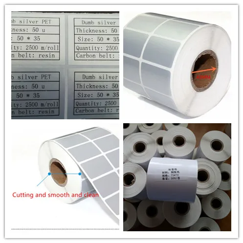 Sample 46mm X 40mm with 26mm Double Row Silver PET Self-adhesive Label Paper 4000pcs Ribbon 100*70