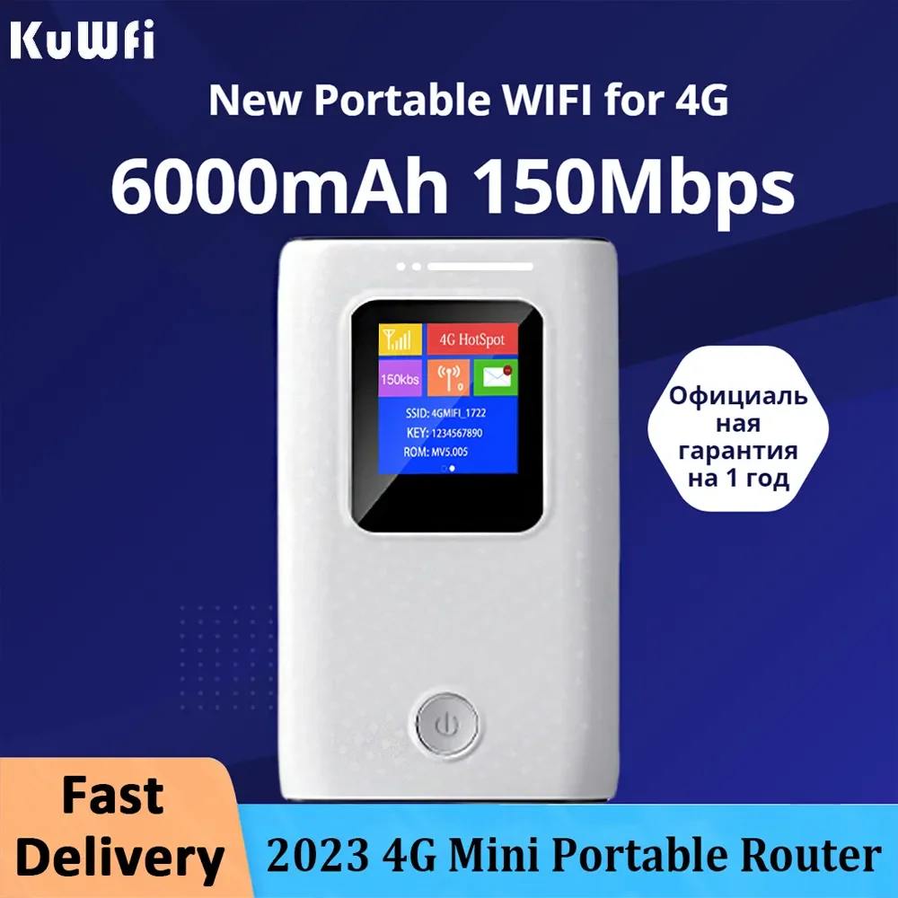 KuWfi Mobile Wifi Router 6000mAh Portable 3G 4G Lte Router 150Mbps Wireless Outdoor Pocket Wifi Hotspot With Sim Card Slot