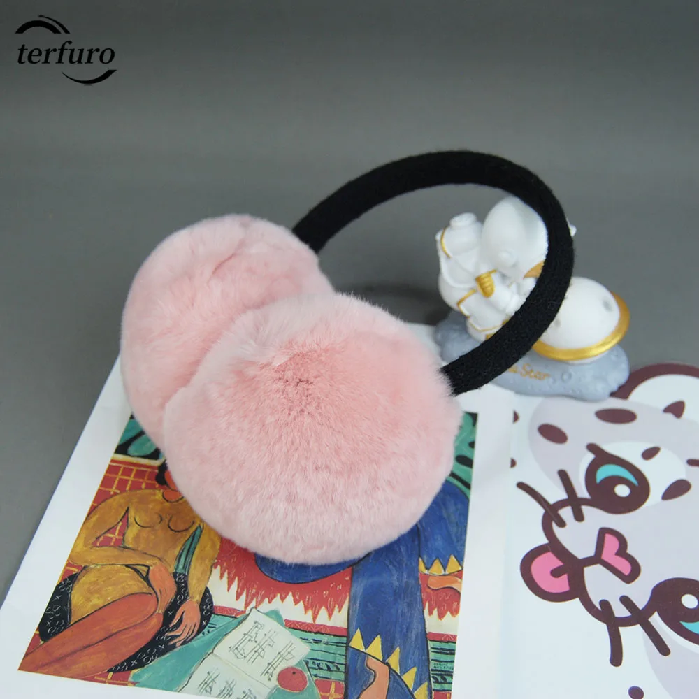 

Winter Natural 100% Real Rex Rabbit Fur Earmuff Women's Outdoor Warm Hair Accessories ItemEarmuffs Ear Cover Ear Warmer Muffs